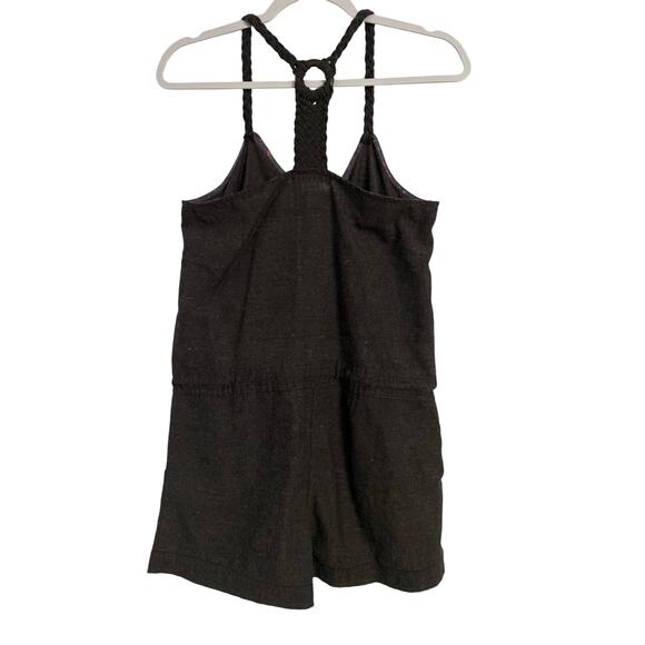 Nine Bird Women's S Boho Beach Braided Racerback Linen Cotton Comfy Romper Gray - Picture 2 of 9